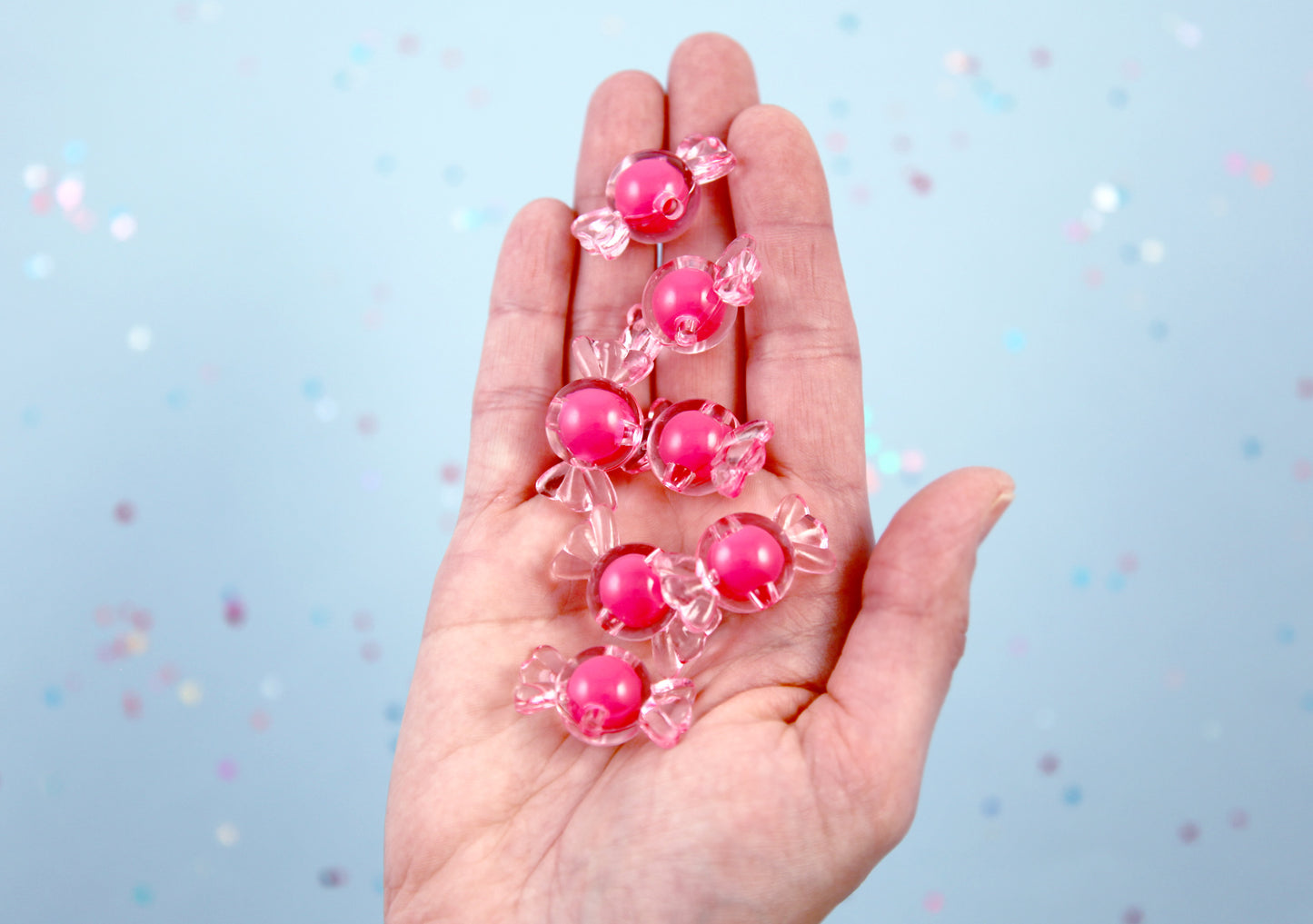 Candy Beads - Bright Pink - 30mm Big Pastel Candies Wrapped Candy Shape Acrylic or Resin Beads - 20 pc set