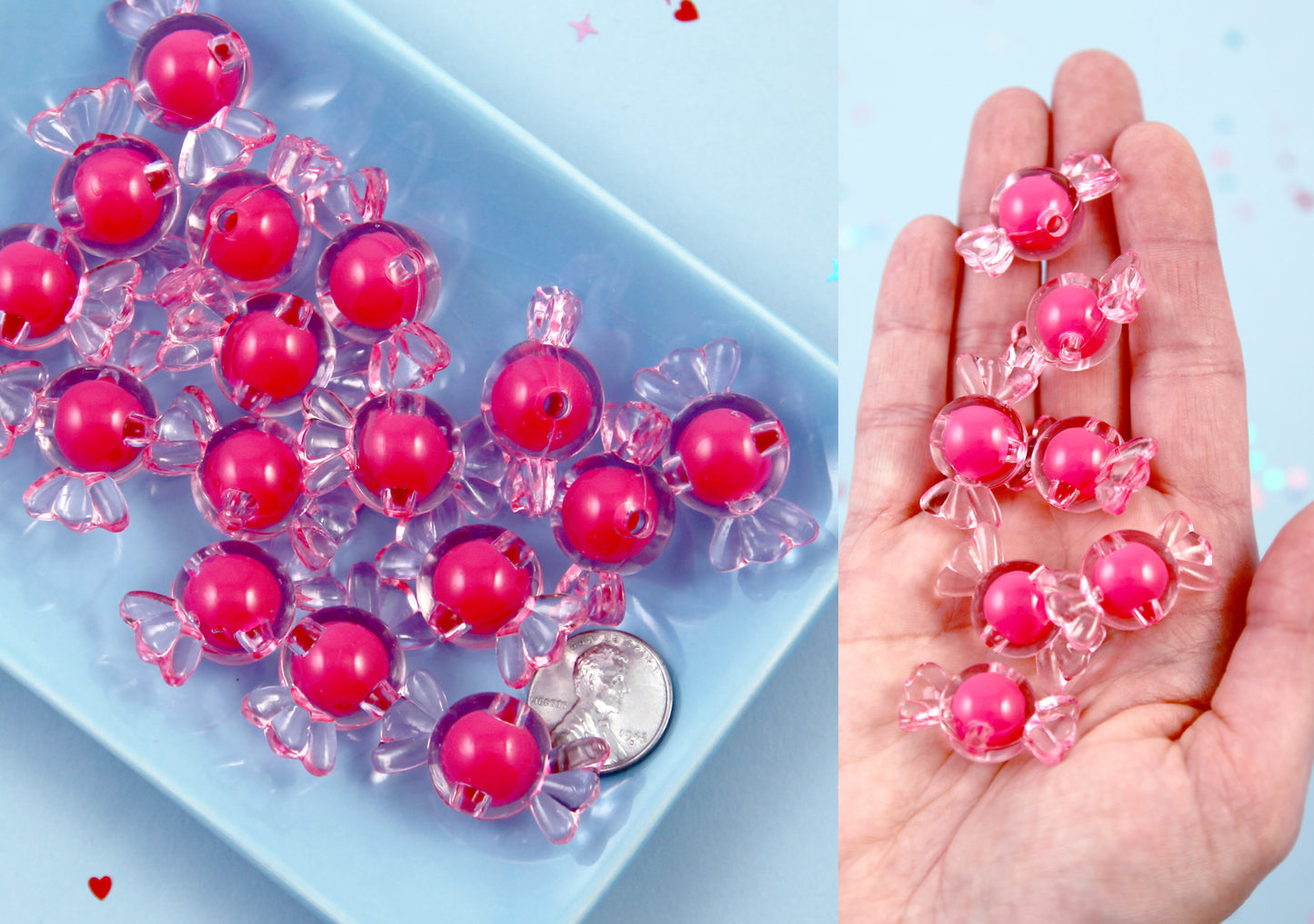 Candy Beads - Bright Pink - 30mm Big Pastel Candies Wrapped Candy Shape Acrylic or Resin Beads - 20 pc set