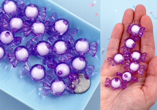 Candy Beads - Puple - 30mm Big Pastel Candies Wrapped Candy Shape Acrylic or Resin Beads - 20 pc set