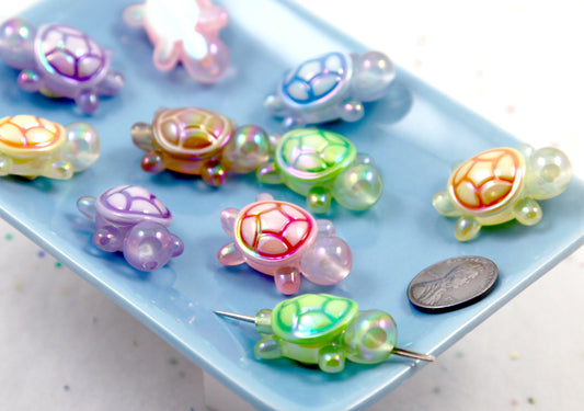 Turtle Beads - 30mm AB Cute Turtle Resin or Acrylic Beads - 8 pc set