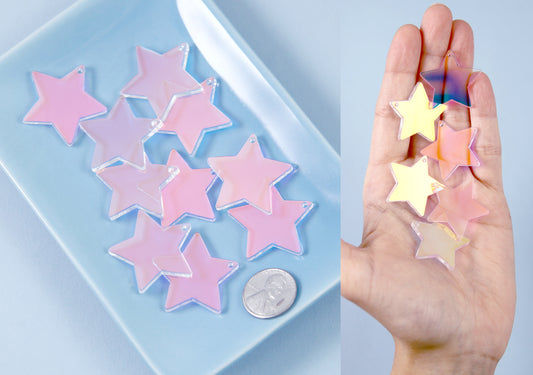 Holographic Star Charms - 30mm Color Shift Stars Resin Charms - 6 pc set