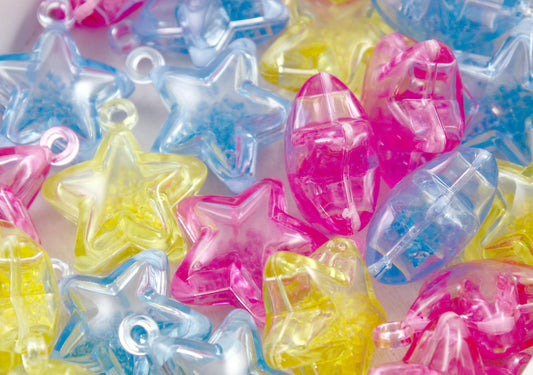 Shaker Star Charms - 34mm Inner Bead Stim Star Pendants Plastic Charms - 6 pc set