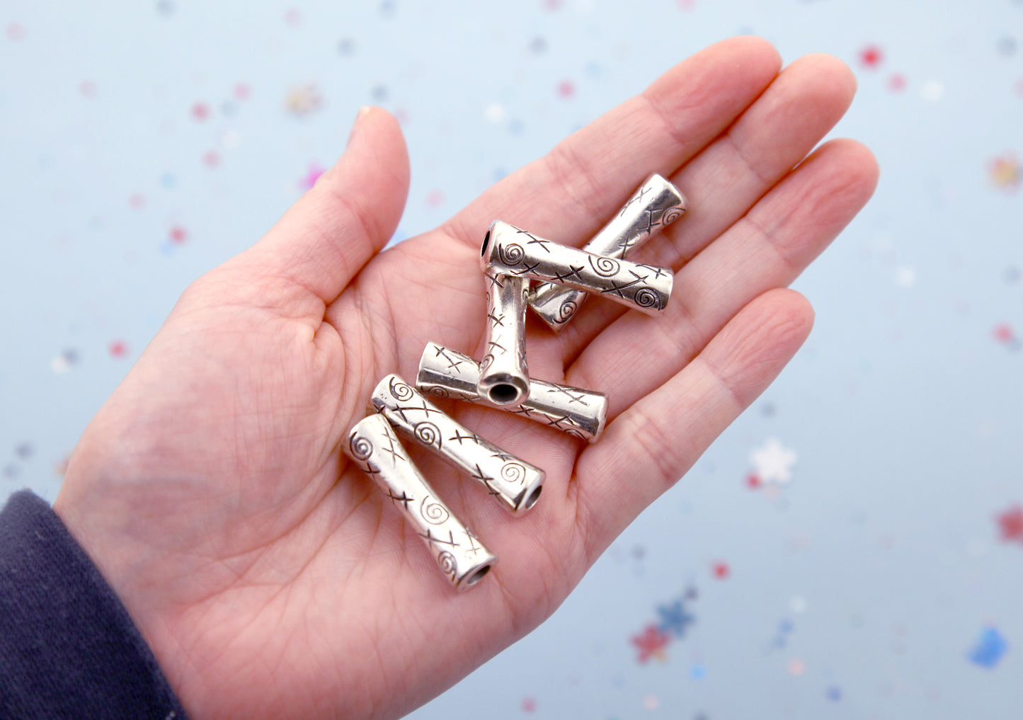 Spiral Beads - 34mm Swirl Tube Shape Bead - Electroplated Silver - 20 pc set