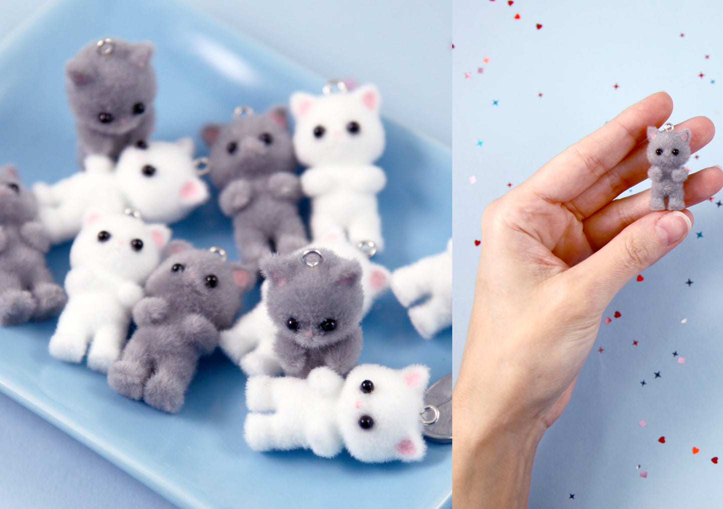 Cute Kitten Charms - 35mm Mini Fuzzy Kitty Cat Pendant Kawaii Acrylic or Plastic Charms - 2 pc set
