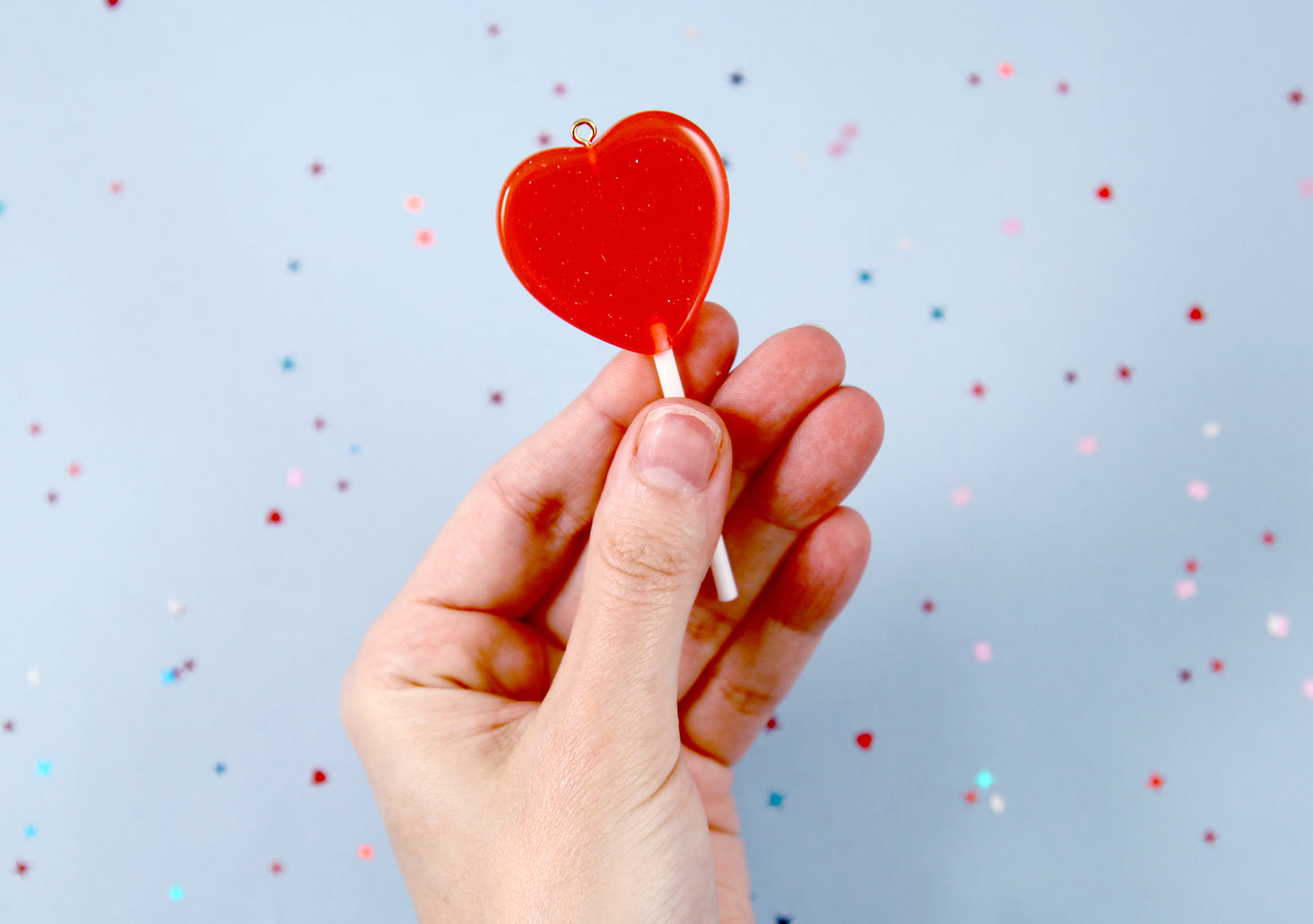 Heart Lollipop Charms - 6 pieces - 83mm Big Heart Shaped Fake Lollipop Faux Candy Acrylic or Resin Charms