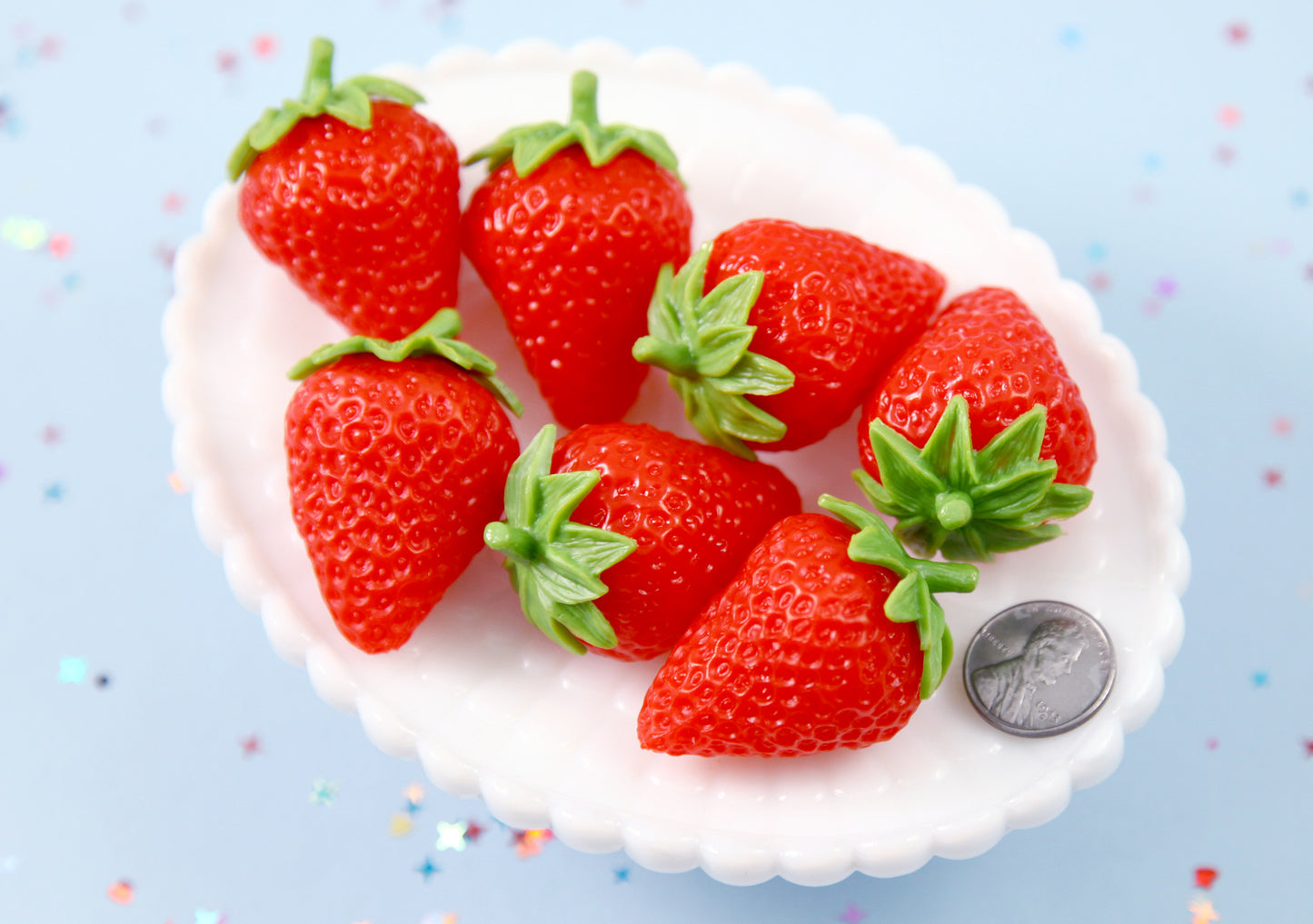 Fake Strawberry - 40mm Super Realistic Fake Strawberries Soft Silicone Strawberry or Resin Cabochons - 2 pc set