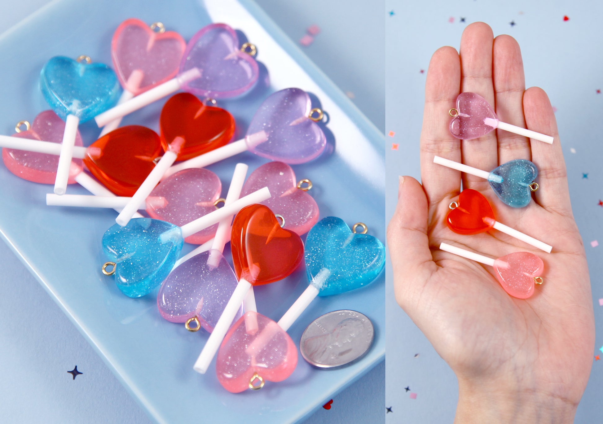 Heart Shape Lollipops Transparent Fake Candy Charm Valentine's Day Cha