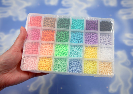 Acrylic Bead Kit - 4mm TINY Beads Set with organizer - great for making bracelets, kandi, ispy, sensory crafts, jewelry making - 1500+ pcs