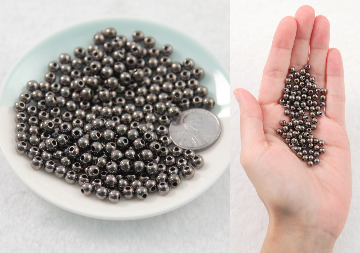 Spacer Beads - 300 pcs - 5mm Electroplated Gunmetal Dark Silver Plastic Spacer Beads - Super Lightweight - Easy to use in jewelry