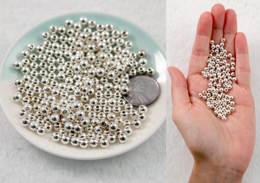 Spacer Beads - 300 pcs - 5mm Electroplated Silver Plastic Spacer Beads - Super Lightweight - Easily use to make any kind of jewelry