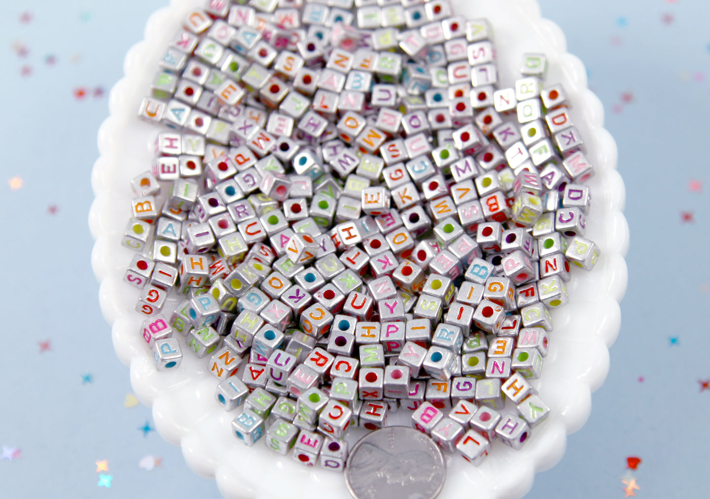 5mm Super Tiny Metallic Enamel Cube Shaped Alphabet Acrylic or Resin Beads - 500 pc set
