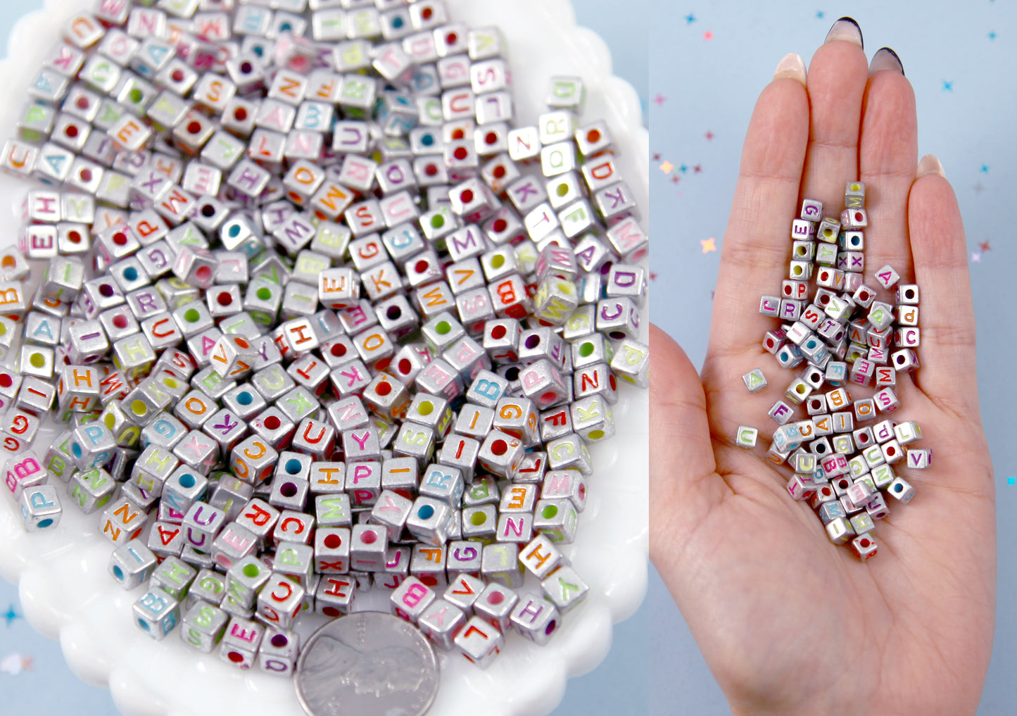 5mm Super Tiny Metallic Enamel Cube Shaped Alphabet Acrylic or Resin Beads - 500 pc set