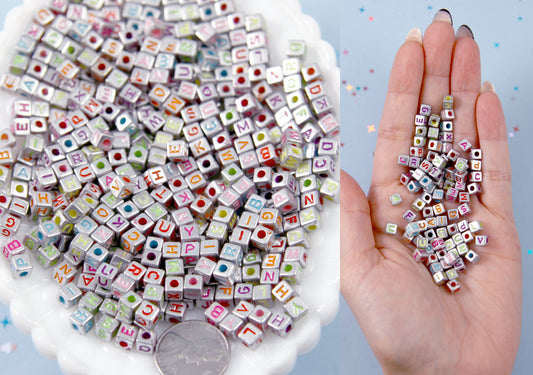 Pink Acrylic Alphabet Beads White Letter Cube 9.5x9.5mm 