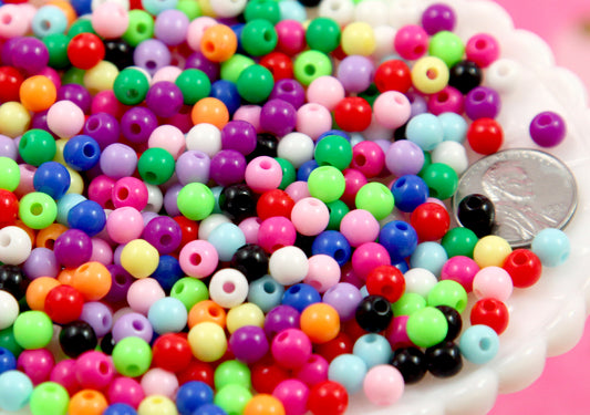 6mm Tiny Round Acrylic Beads - 500 pcs - Gumball Bubblegum Plastic or Resin Beads - Mixed Colors, Small Size Beads