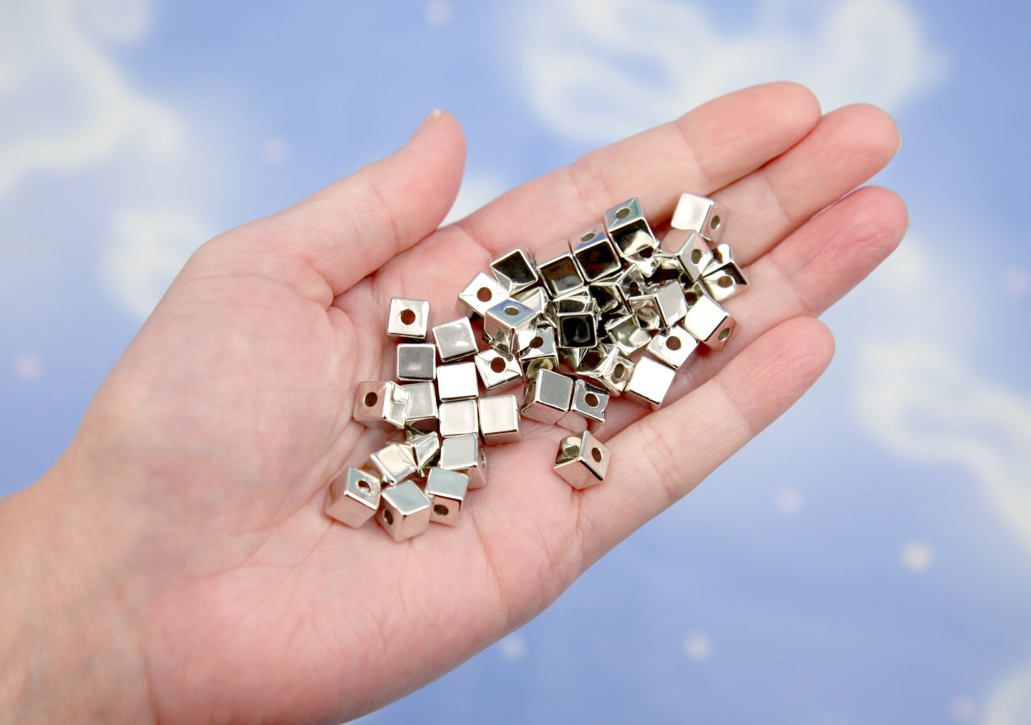 Electroplated Plastic Cube Beads (50 pcs) 7mm Silver Cubes - Drilled with Holes to Easily make Jewelry