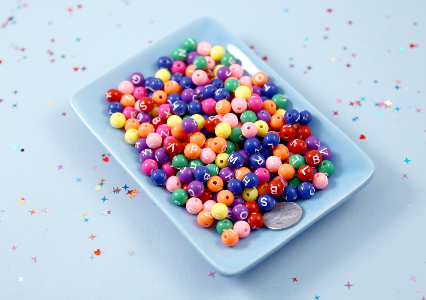 Letter Beads - 7mm Small Round Sphere Colorful Alphabet Acrylic or Resin Beads - 400 pc set