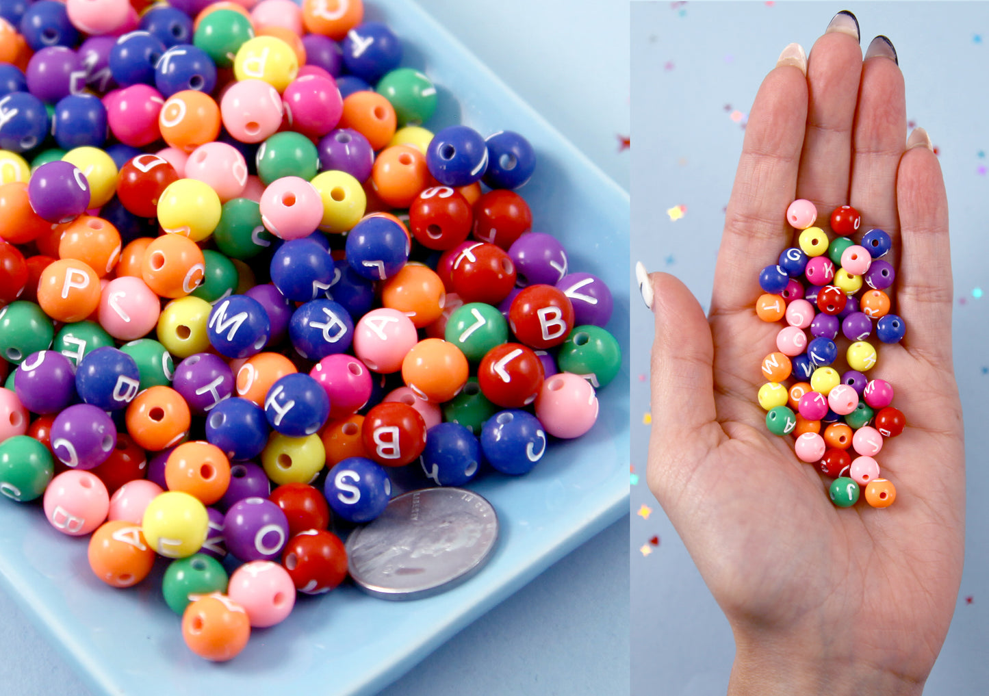 Letter Beads - 7mm Small Round Sphere Colorful Alphabet Acrylic or Resin Beads - 400 pc set