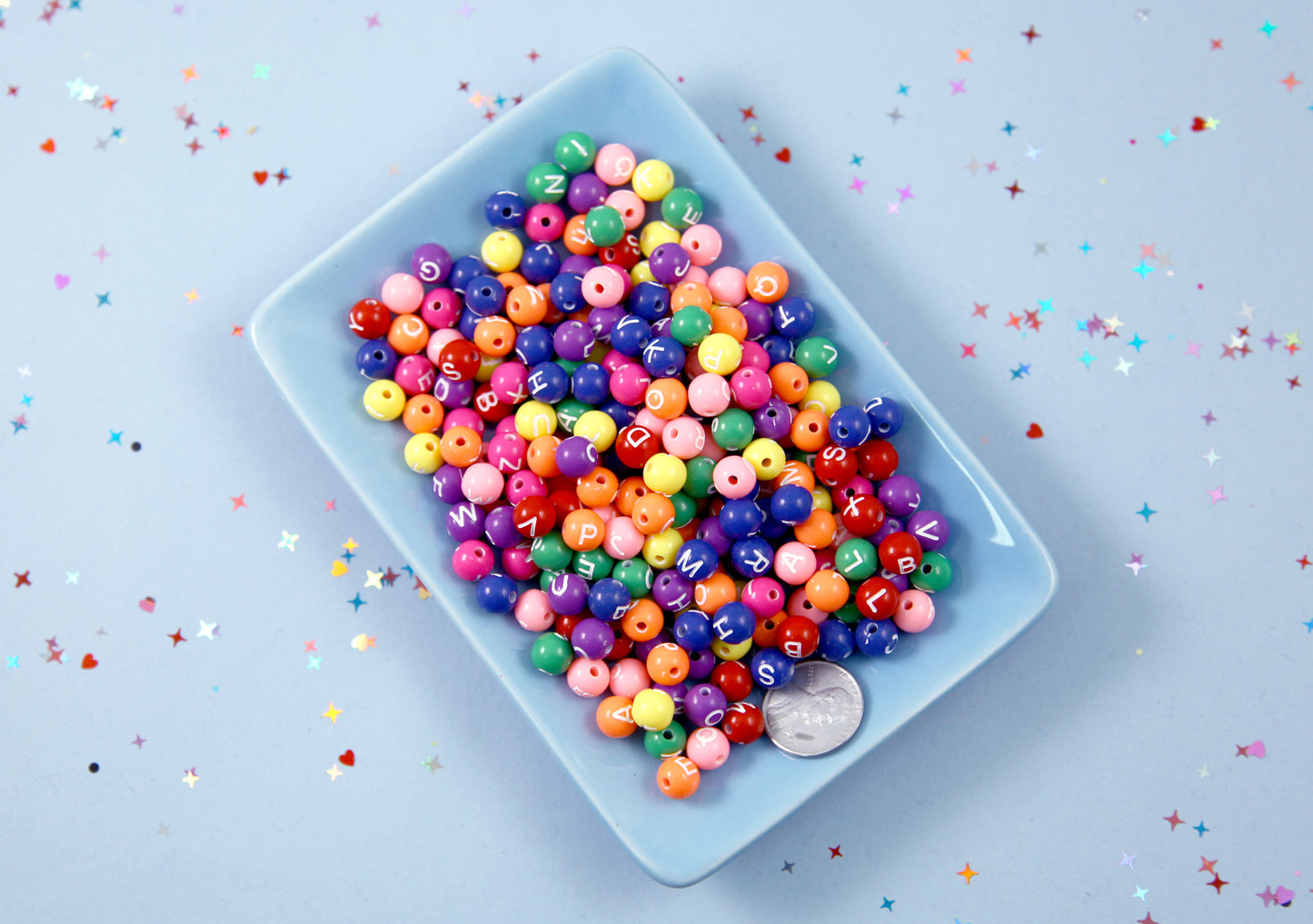 Letter Beads - 7mm Small Round Sphere Colorful Alphabet Acrylic or Resin Beads - 400 pc set