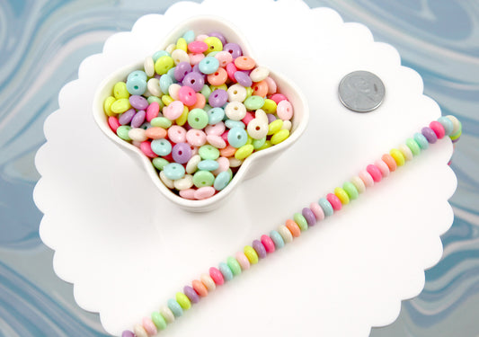Candy Necklace Beads - 8mm Tiny Candy Color Rondelle Pastel Disc Shaped Faux Candies Acrylic or Plastic Beads (200 pieces)