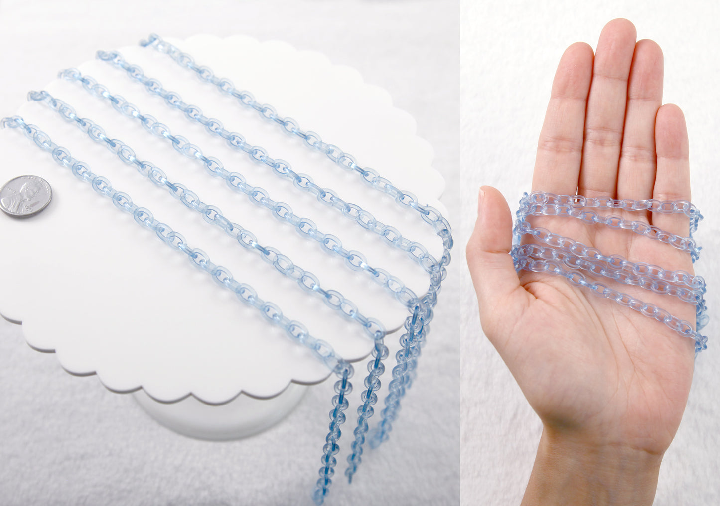 Transparent Blue Plastic Chain - 8mm Perfect Acrylic or Plastic Chain - 20 inch / 50 cm length - For Necklaces and Jewelry - 3 pcs set