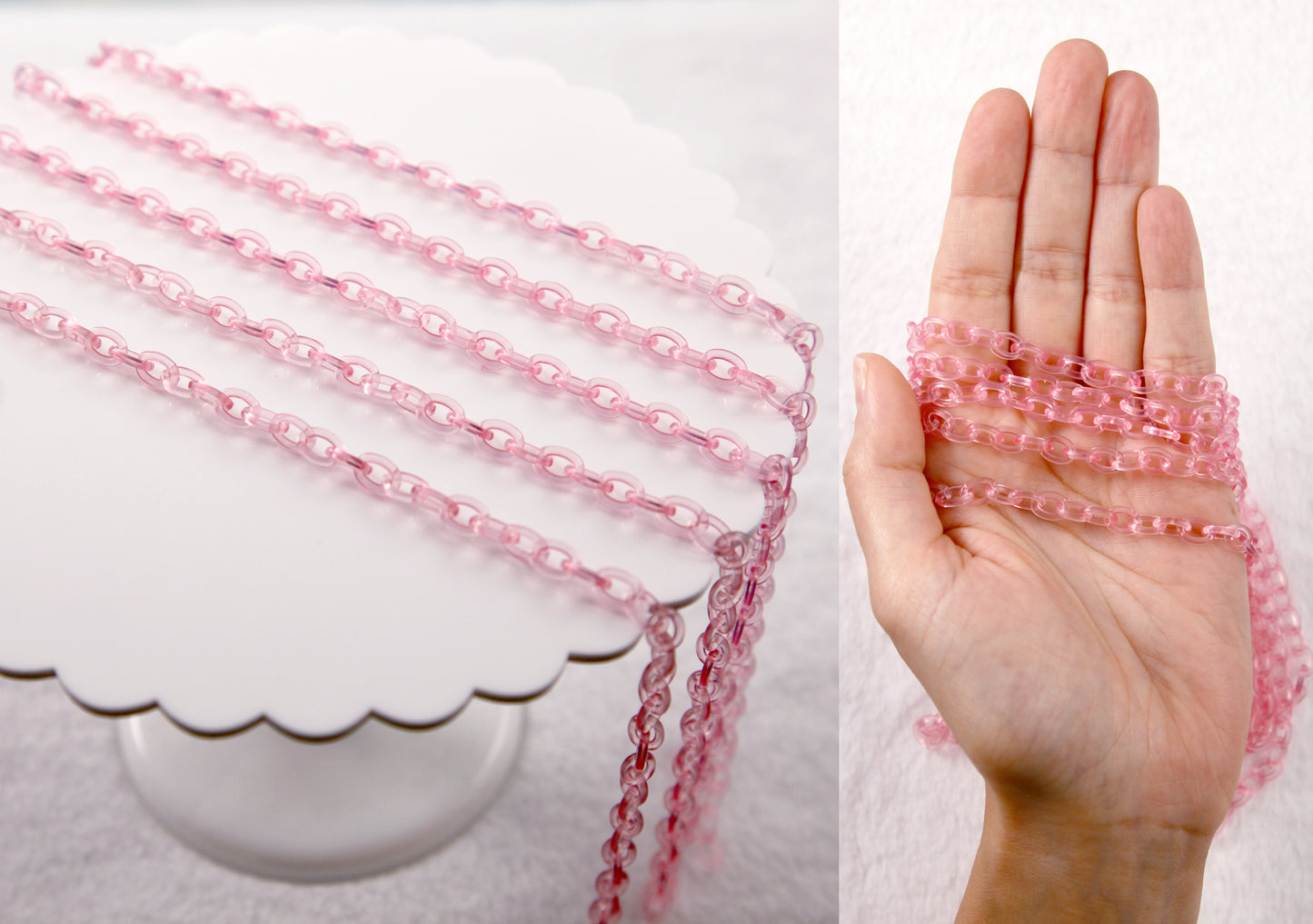 Transparent Pink Plastic Chain - 8mm Perfect Acrylic or Plastic Chain - 20 inch / 50 cm length - For Necklaces and Jewelry - 3 pcs set