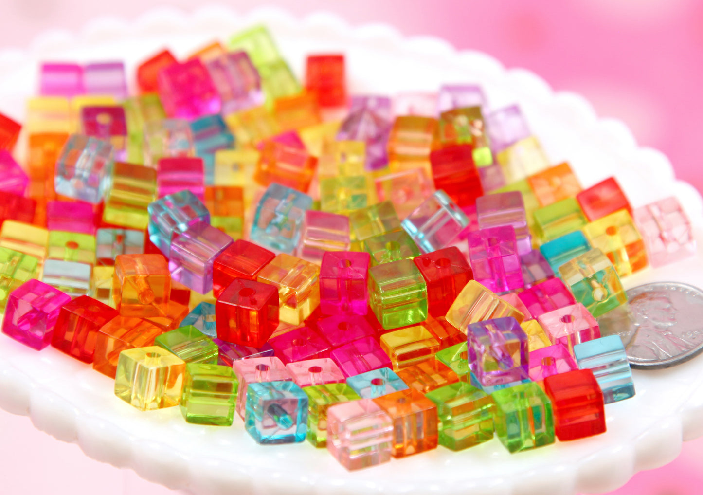 Little Cube Beads - 150 pieces - 8mm Translucent Small Pixel Cubes Acrylic Beads - Colorful Block Beads