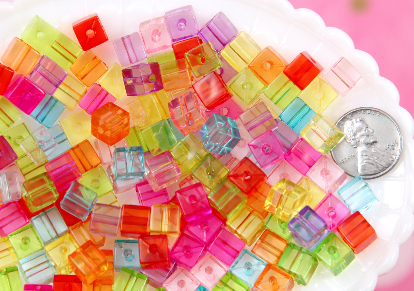 Little Cube Beads - 150 pieces - 8mm Translucent Small Pixel Cubes Acrylic Beads - Colorful Block Beads