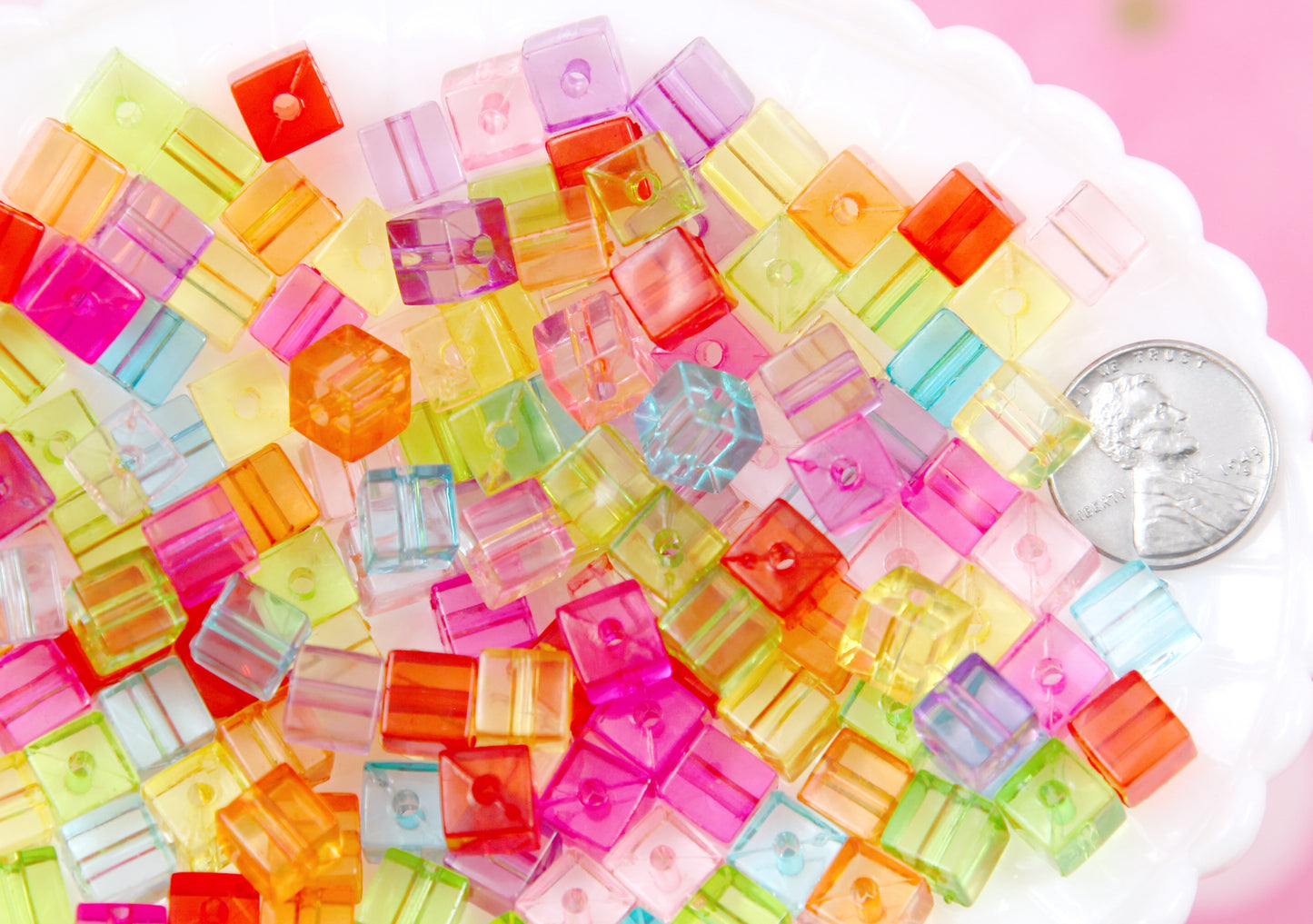 Little Cube Beads - 150 pieces - 8mm Translucent Small Pixel Cubes Acrylic Beads - Colorful Block Beads