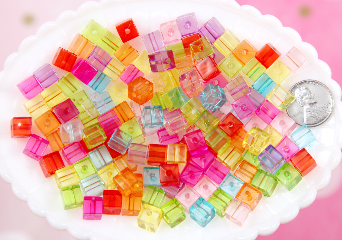 Little Cube Beads - 150 pieces - 8mm Translucent Small Pixel Cubes Acrylic Beads - Colorful Block Beads