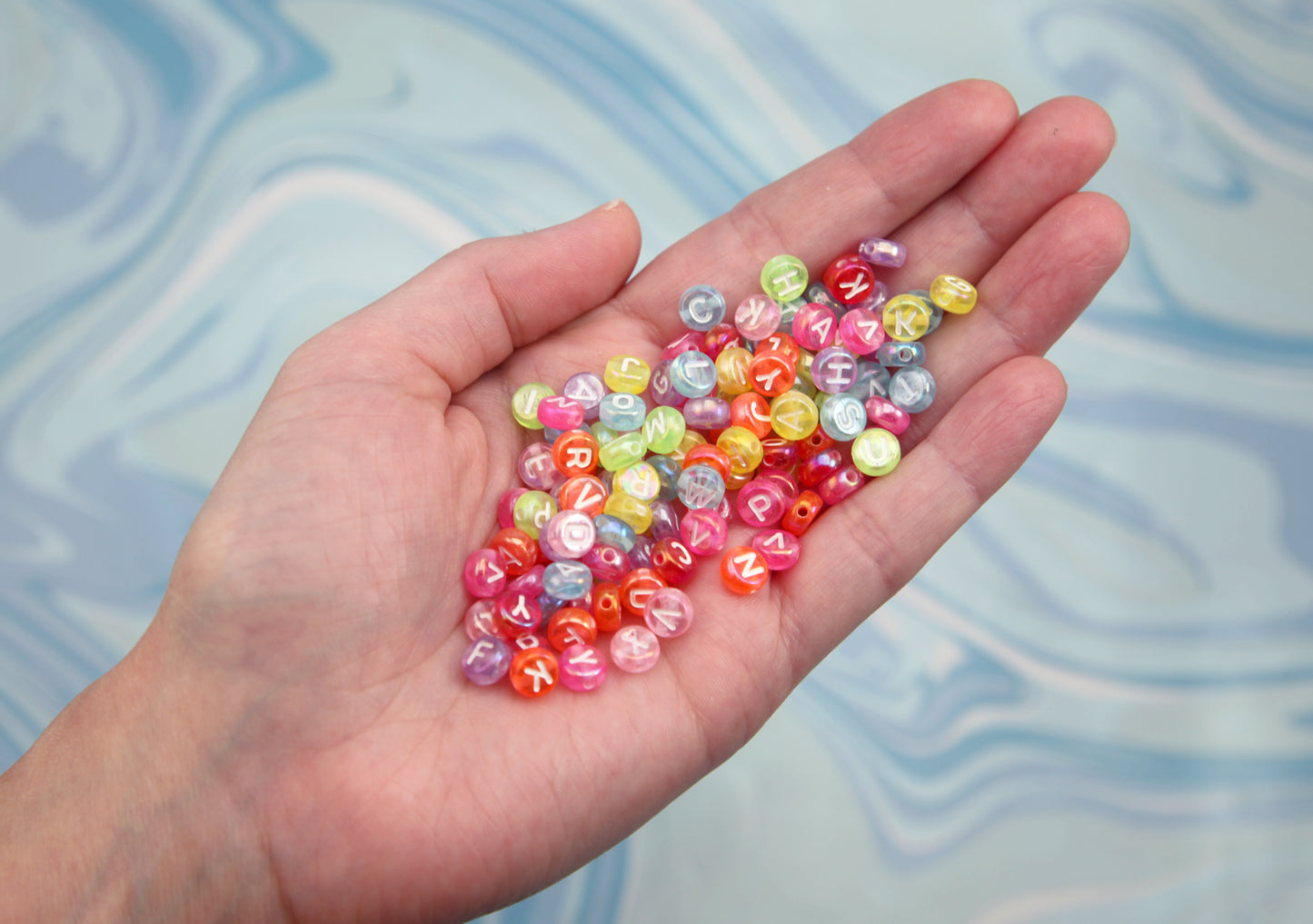 Colorful AB Letter Beads (300 pcs) 7mm Iridescent Translucent Acrylic Alphabet Bead