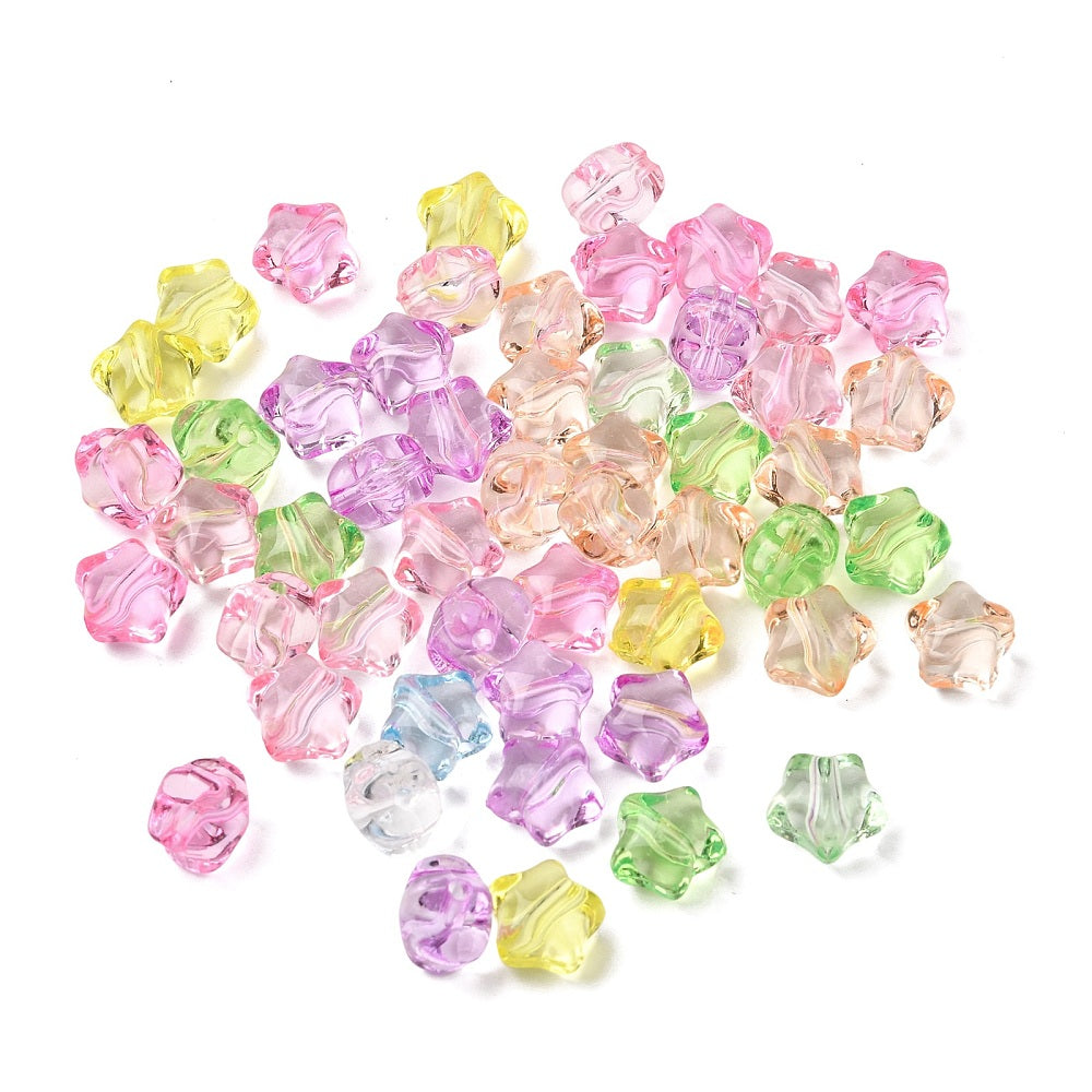 Cute Star Beads - 12mm Little Pastel Transparent Rounded Star Acrylic Beads - Colorful Rounded Tiny Plastic or Acrylic Stars Beads (100 pcs)