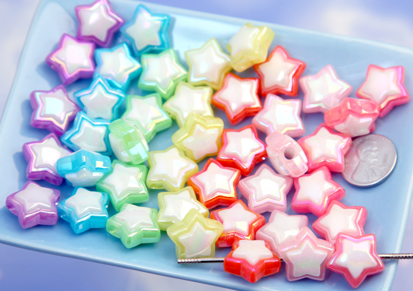 Star Beads - 30 pieces - 18mm Bright AB Two Tone Acrylic Star Beads - Resin Star Beads