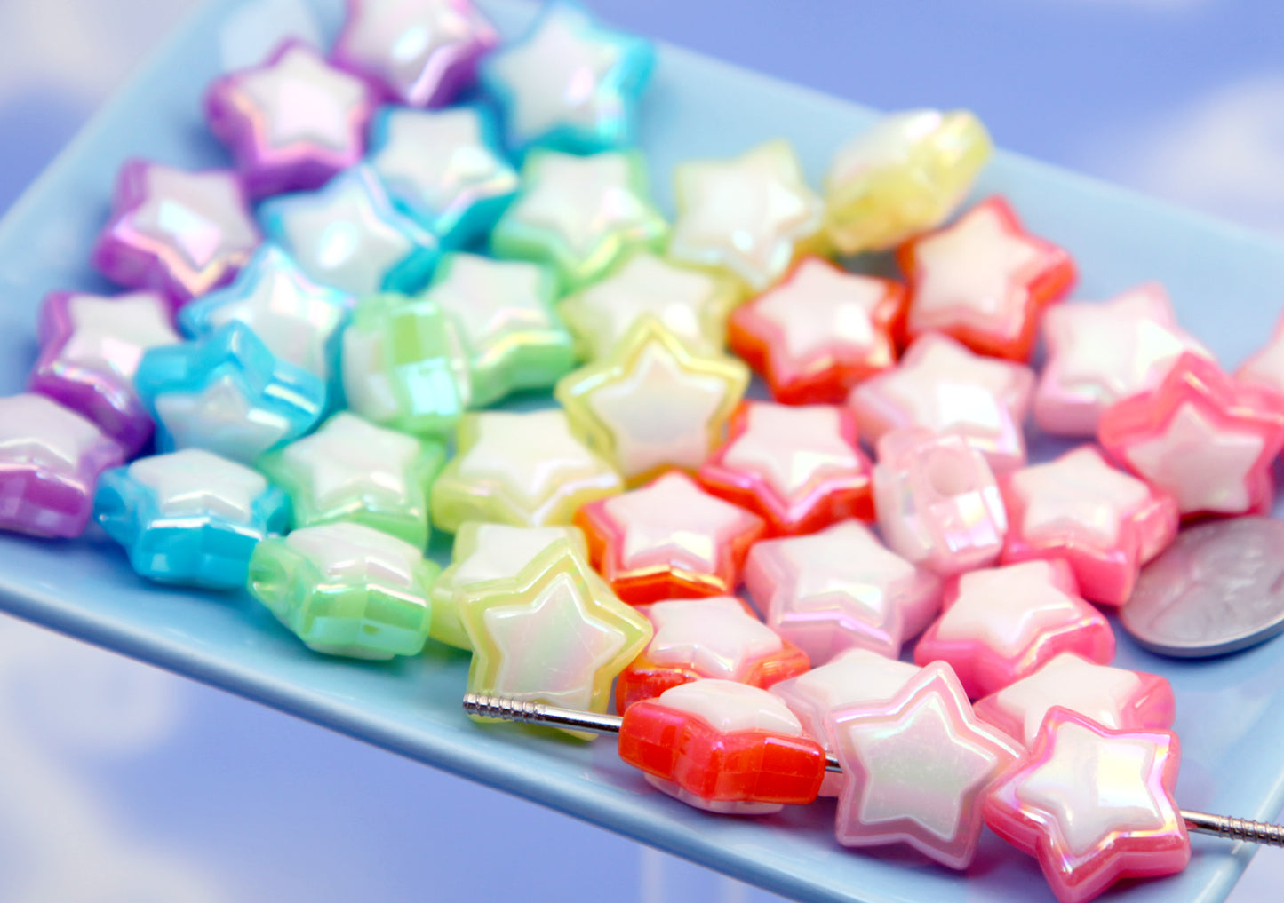 Star Beads - 30 pieces - 18mm Bright AB Two Tone Acrylic Star Beads - Resin Star Beads