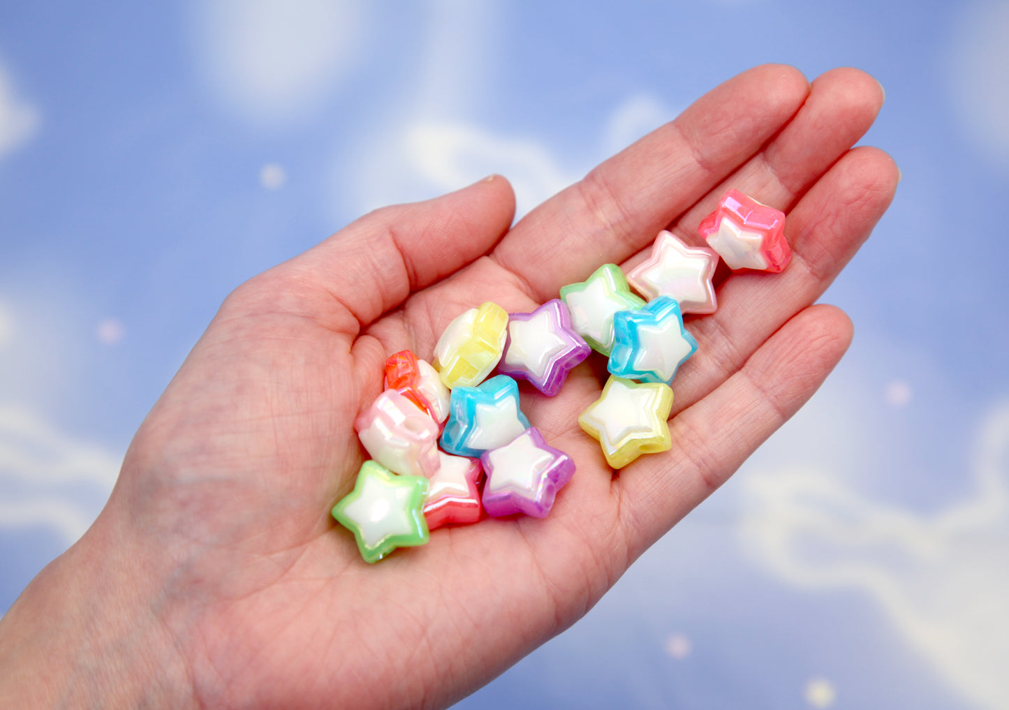 Star Beads - 30 pieces - 18mm Bright AB Two Tone Acrylic Star Beads - Resin Star Beads