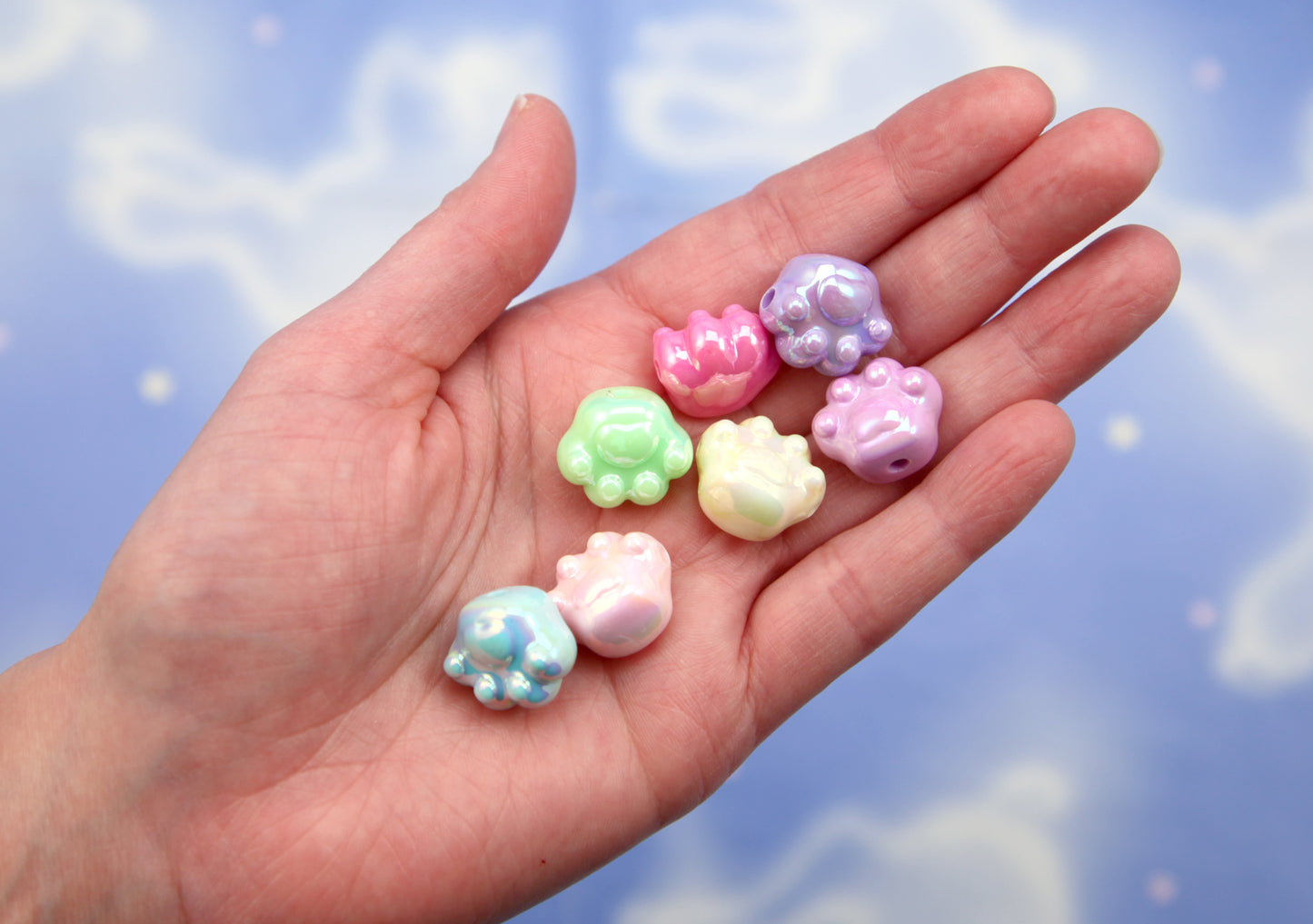 Pastel Beads (25 pcs) 18mm AB Pastel Kitty Cat Paw Shape Acrylic or Resin Beads