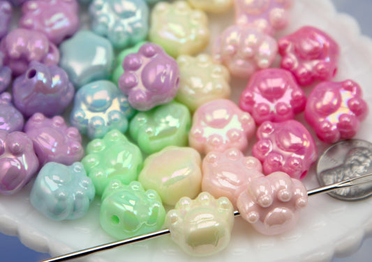 Pastel Beads (25 pcs) 18mm AB Pastel Kitty Cat Paw Shape Acrylic or Resin Beads
