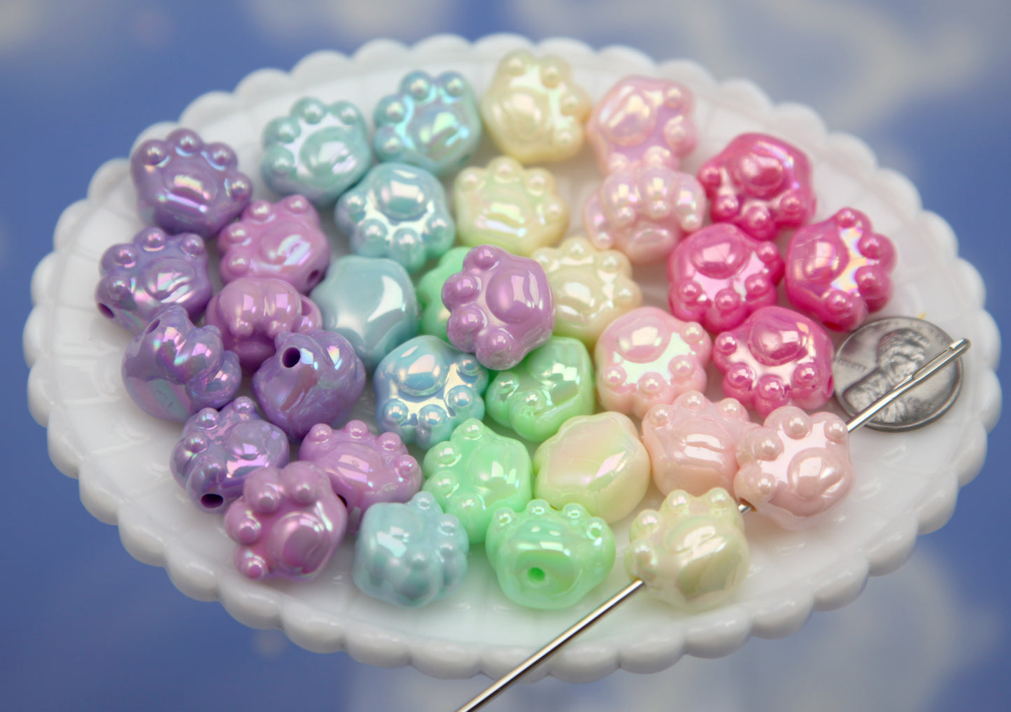 Pastel Beads (25 pcs) 18mm AB Pastel Kitty Cat Paw Shape Acrylic or Resin Beads