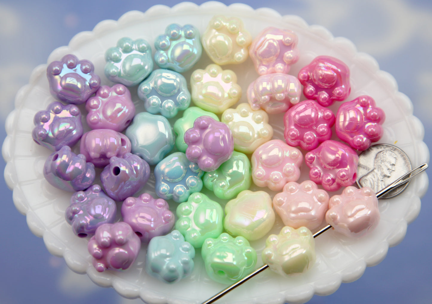 Pastel Beads (25 pcs) 18mm AB Pastel Kitty Cat Paw Shape Acrylic or Resin Beads