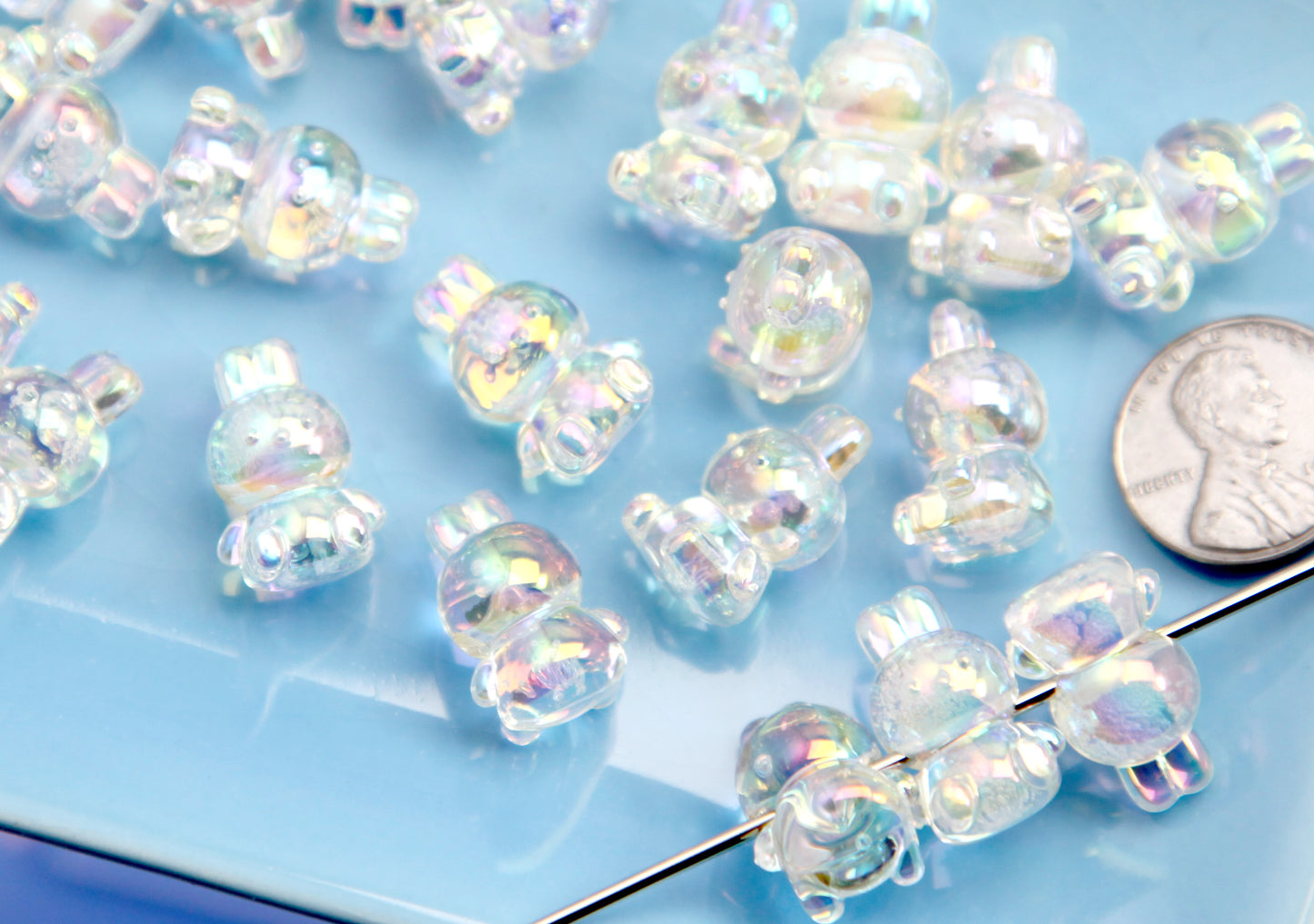 Cute Bunny Beads - 40 pieces - 18mm AB Clear Bunny Rabbit Bubble Bead Resin or Acrylic Beads