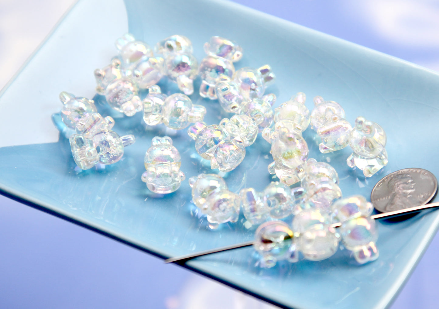 Cute Bunny Beads - 40 pieces - 18mm AB Clear Bunny Rabbit Bubble Bead Resin or Acrylic Beads