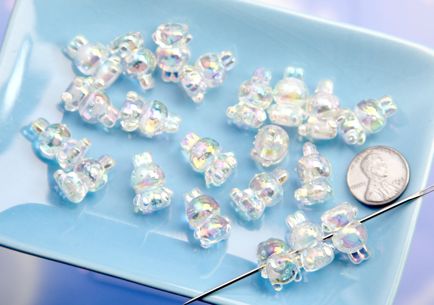 Cute Bunny Beads - 40 pieces - 18mm AB Clear Bunny Rabbit Bubble Bead Resin or Acrylic Beads