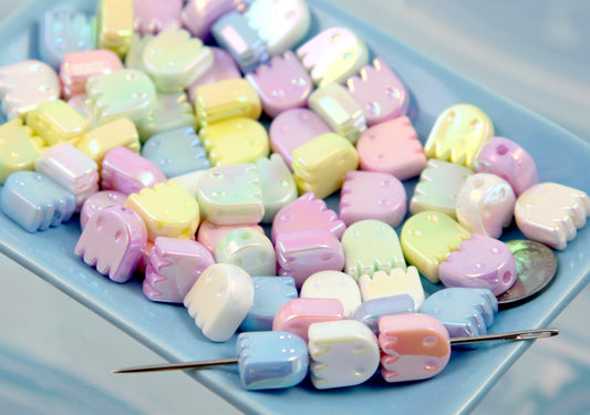 Ghost Beads - 25 pieces - 13mm AB Pastel Color Ghostie Shape Plastic Acrylic or Resin Bead
