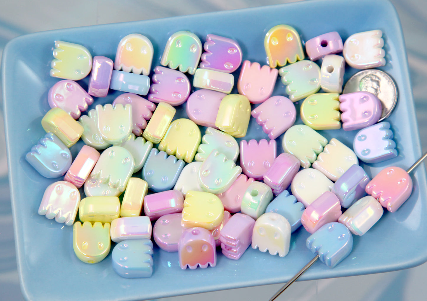 Ghost Beads - 25 pieces - 13mm AB Pastel Color Ghostie Shape Plastic Acrylic or Resin Bead