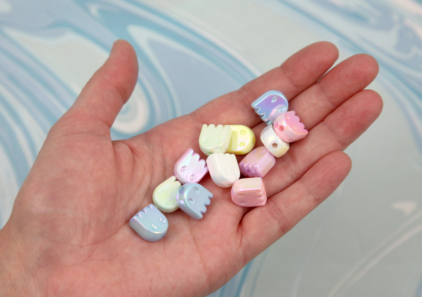 Ghost Beads - 25 pieces - 13mm AB Pastel Color Ghostie Shape Plastic Acrylic or Resin Bead