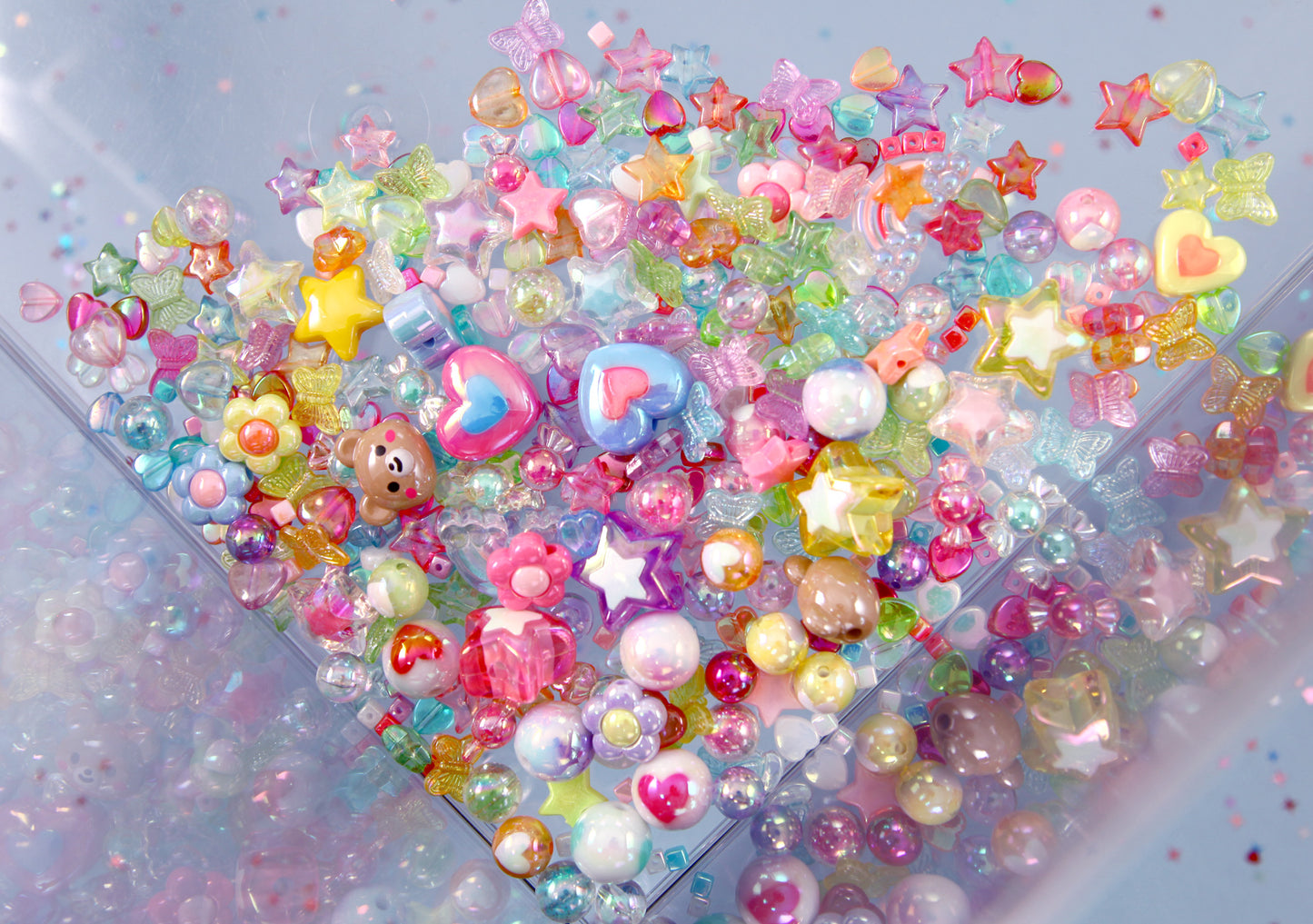 Acrylic Bead Grab Bag - AB / Iridescent Colors - Mixed Lot of Plastic Beads - great for kandi, ispy, sensory crafts, jewelry making - Over 200 pcs