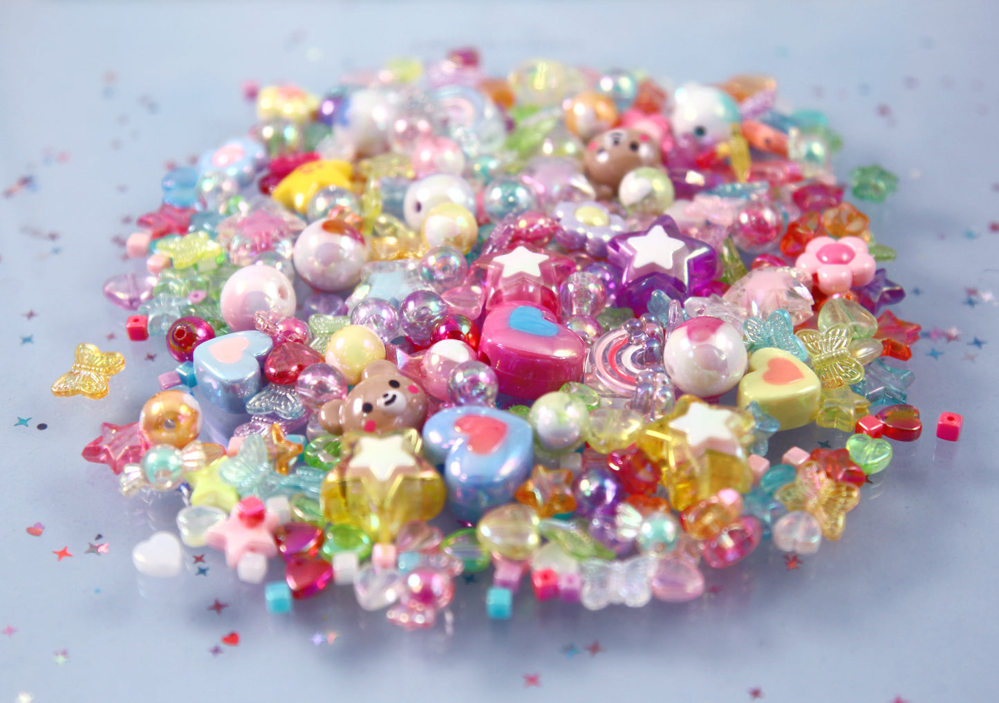 Acrylic Bead Grab Bag - AB / Iridescent Colors - Mixed Lot of Plastic Beads - great for kandi, ispy, sensory crafts, jewelry making - Over 200 pcs