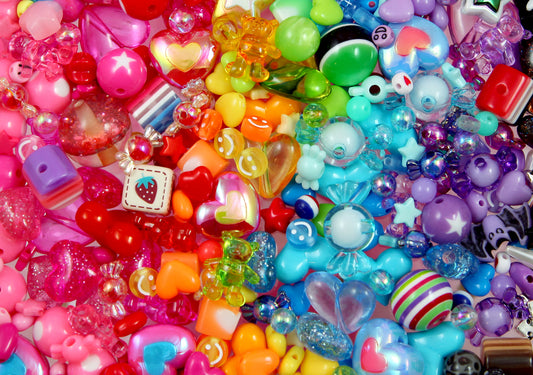 Acrylic Bead Grab Bag - Cute Mixed Lot of Plastic Beads - great for kandi, ispy, sensory crafts, jewelry making - Over 200 pcs