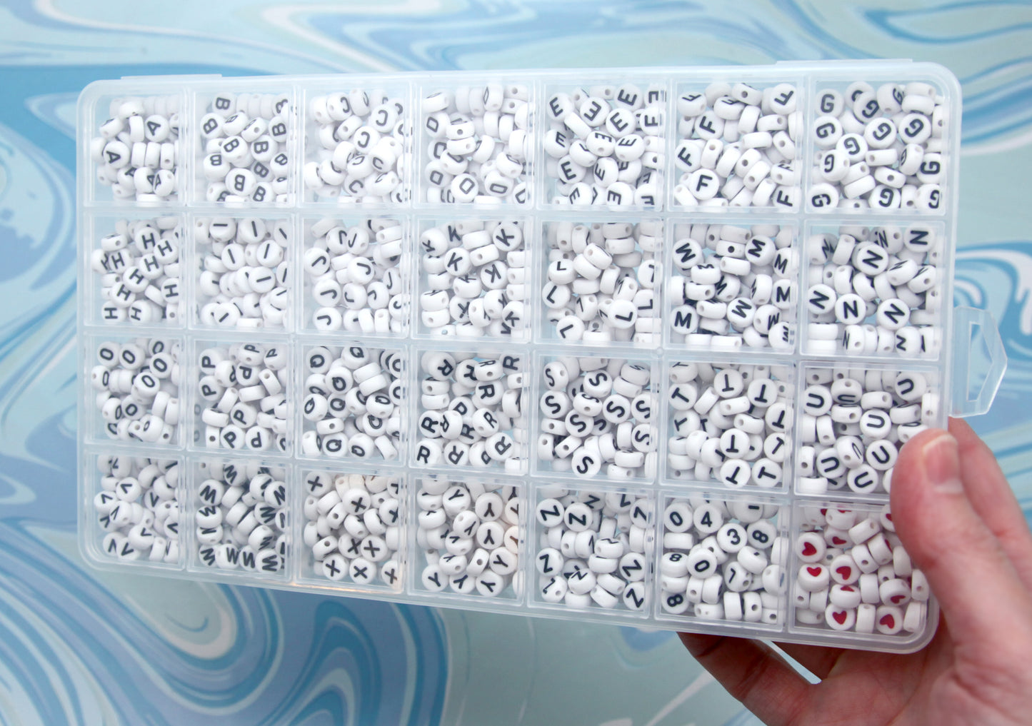 Letter Bead Kit - 7mm Alphabet Beads set organizer - all 26 letters - for Friendship Bracelets, Kandi + More - 50 pcs per letter - 1300+ pcs