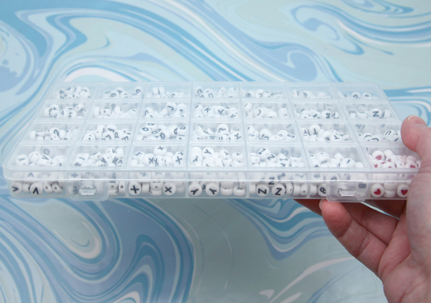 Letter Bead Kit - 7mm Alphabet Beads set organizer - all 26 letters - for Friendship Bracelets, Kandi + More - 50 pcs per letter - 1300+ pcs
