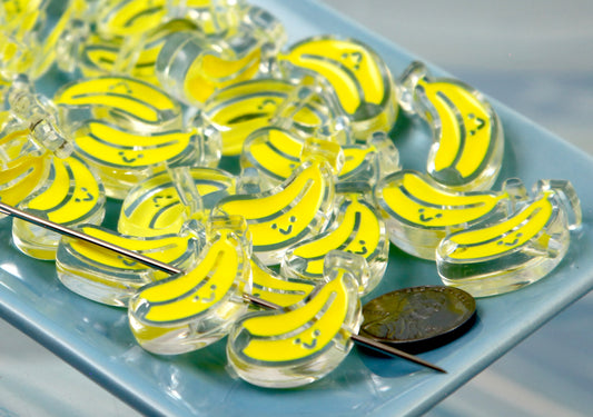 Banana Beads - 25mm Cute Happy Bananas Enamel Style Acrylic Beads or Resin Beads (12 pieces)